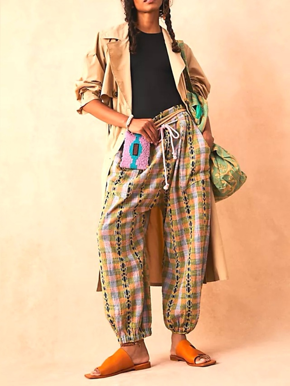 FREE PEOPLE desert  heat pants large l boho casual baggy gauze balloon